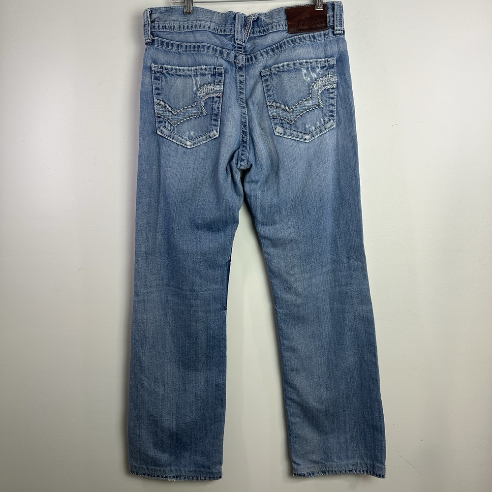 Mens Big Star Pioneer Boot Jeans 33Rx31 Blue Light Wash‎ Distressed